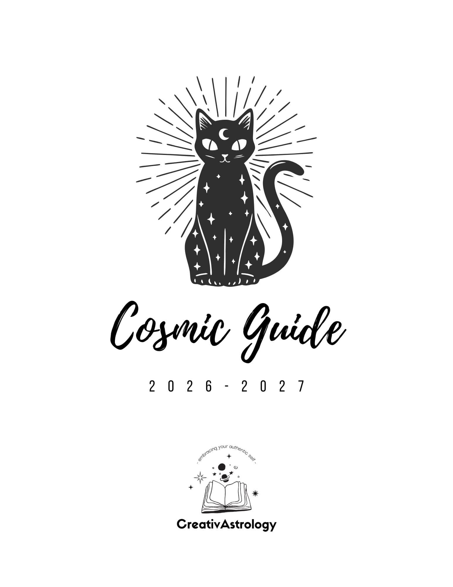 The Cosmic Guide cover: a black cat under a crescent moon